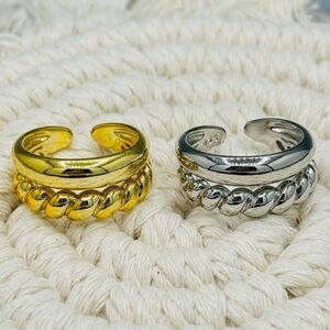 925 Sterling Rings Fashion Geometric Irregular Double Layers Gold & Silver Ring